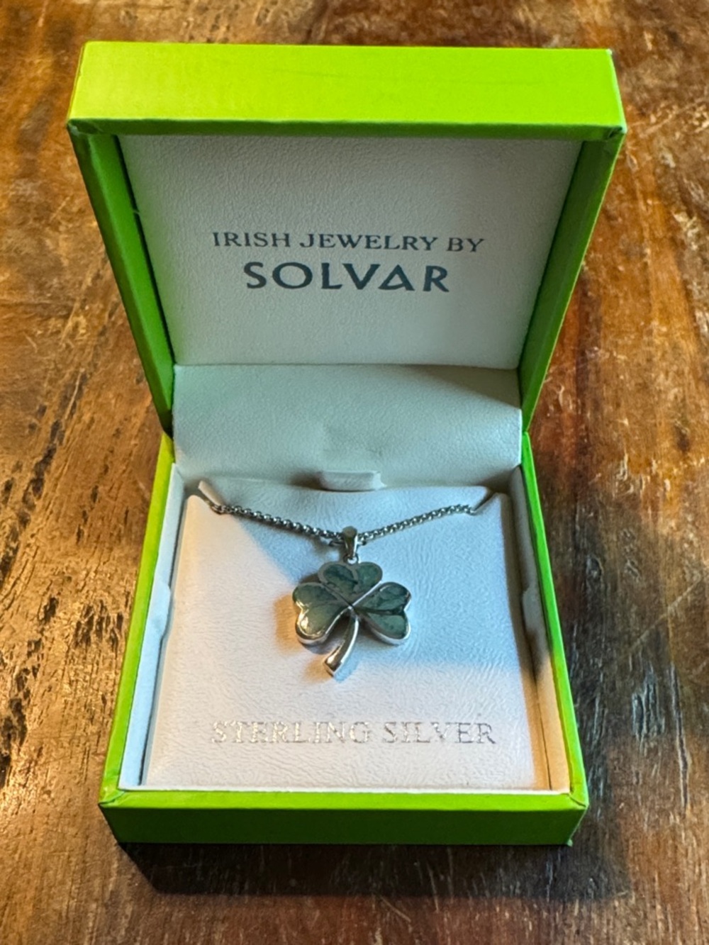 Solvar Sterling Silver Shamrock Necklace in Green